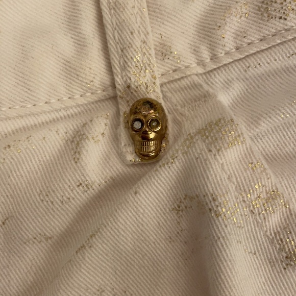 NWOT- MET Italian Brand White Distressed Skinny Jeans w/ Gold & Skull Rivets, 25 - Picture 4 of 8